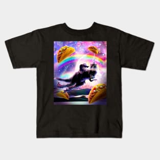 Laser Space Cat On Rainbow Dinosaur Unicorn - Taco Kids T-Shirt